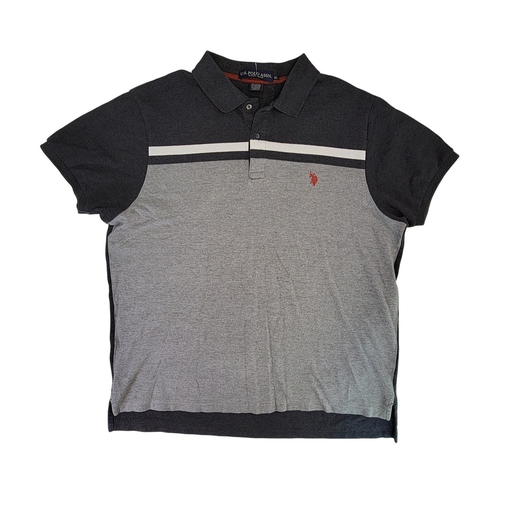US Polo Assn Mens XL Dark Gray Heathered Stripe Short Sleeve Polo Shirt Logo